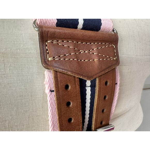 Polo Ralph Lauren Pink Navy Striped Webbed Canvas Double Buckle Belt Size Small - Picture 13 of 16